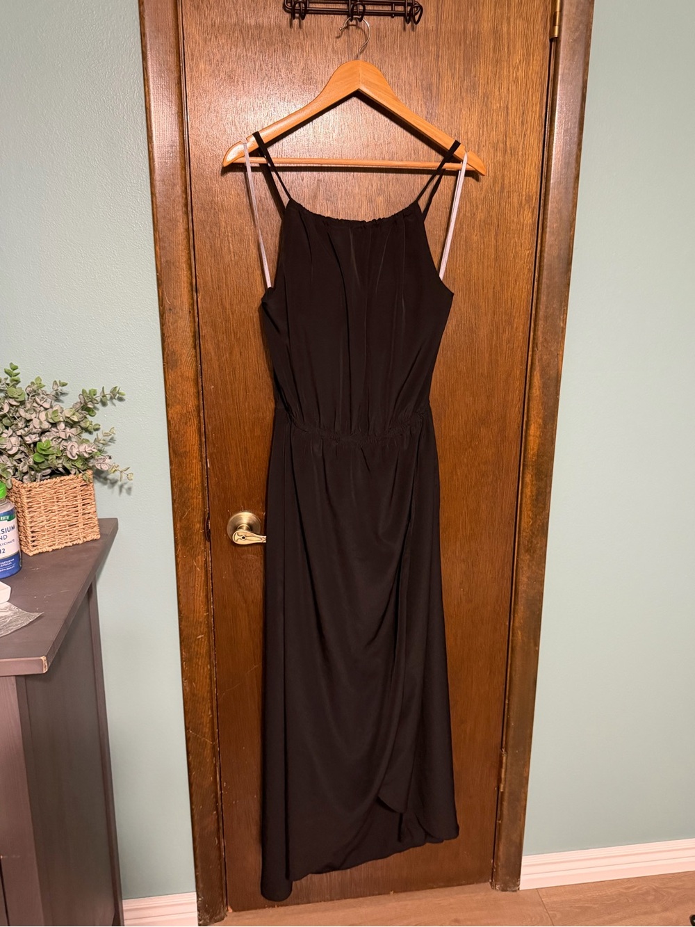 Athleta Classic Black Spaghetti-Strap Maxi Dress with built in bra